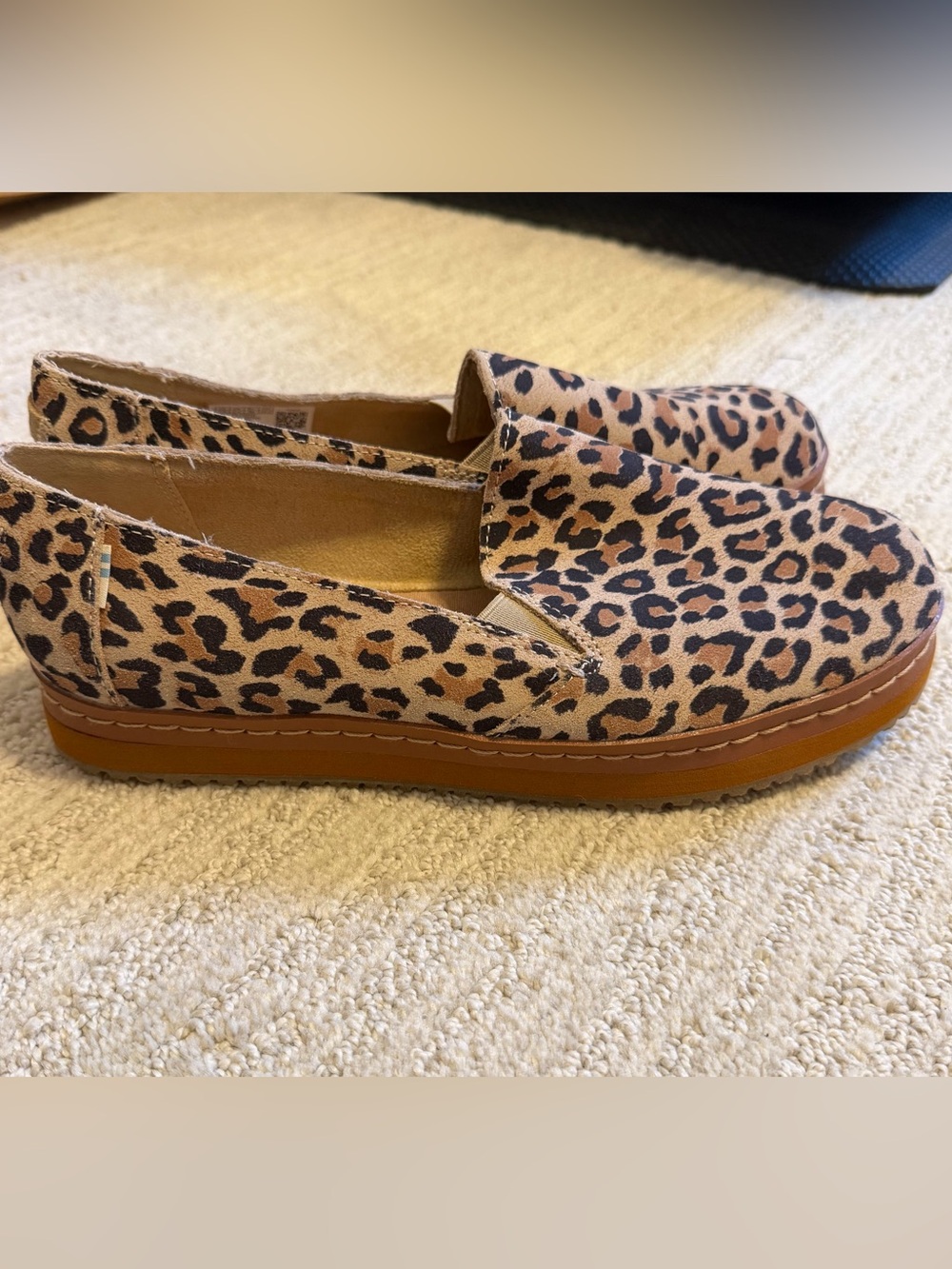 Toms Leopard Print Slip-On Flats in Tan and Black